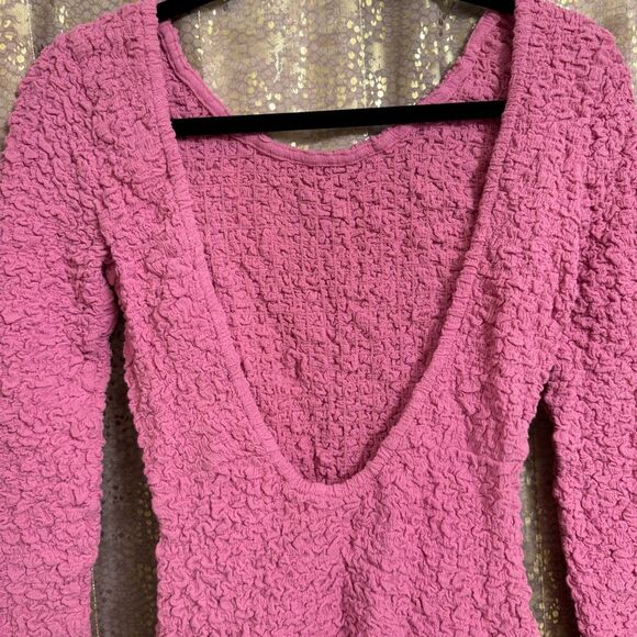 Free People What A Time Textured Long Sleeve Pink Mini Dress XS NWT - Picture 7 of 10